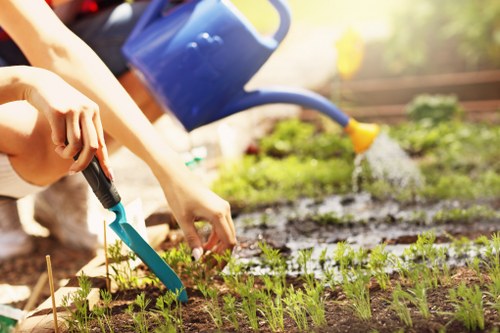 Operative preparing hedge trimming equipment on site